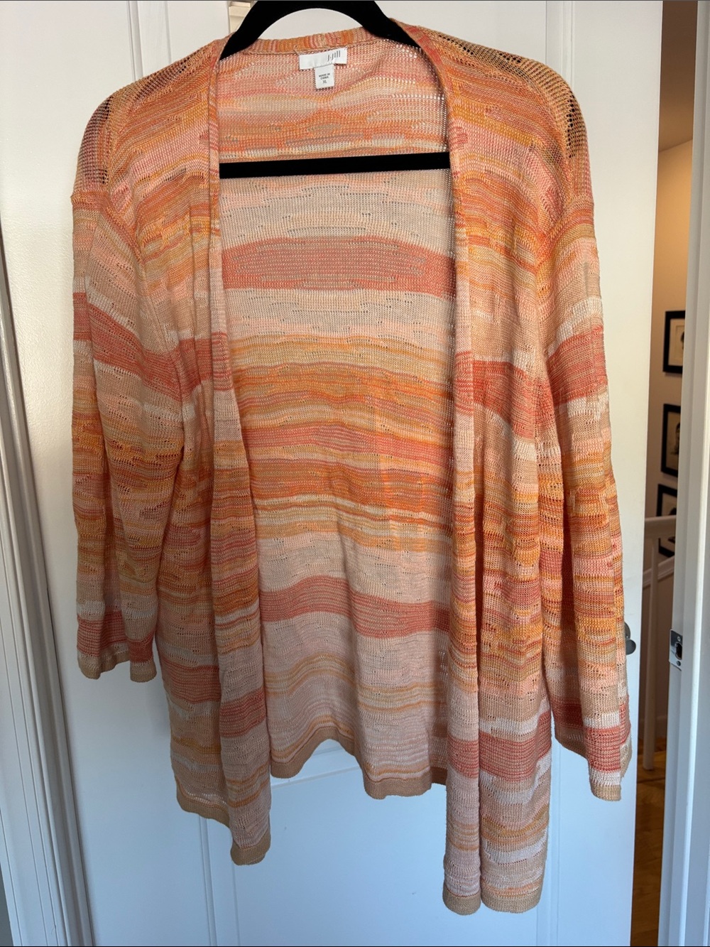 J. Jill Peach Multi Open-Front Lightweight Striped Cardigan